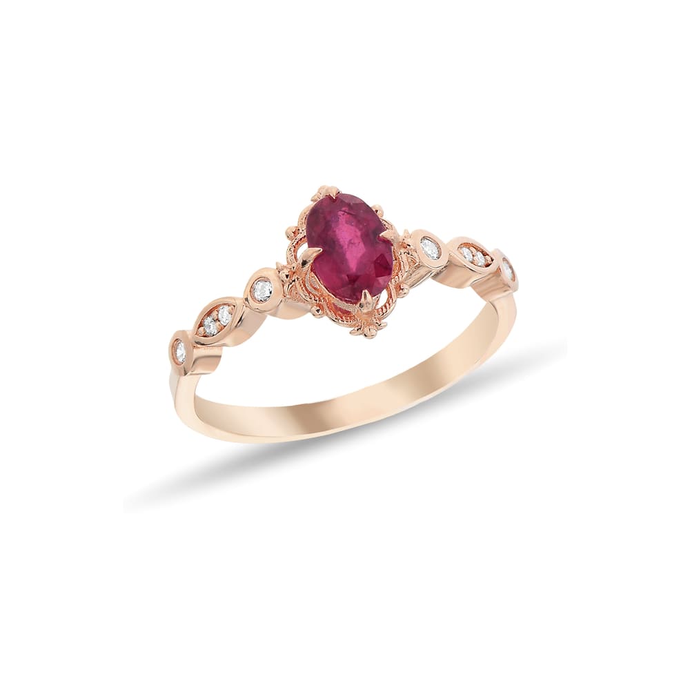0,11 Karat Pırlantalı Vintage Yakut Taşlı Yüzük