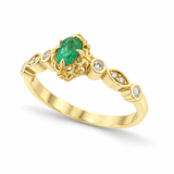 0,08 Karat Pırlantalı Zümrüt Taşlı Vintage Yüzük 3