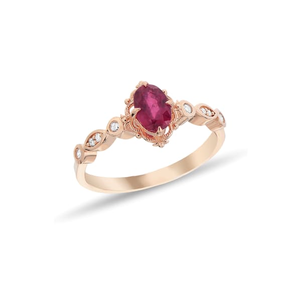 0,08 Karat Pırlantalı Yakut Taşlı Vintage Yüzük