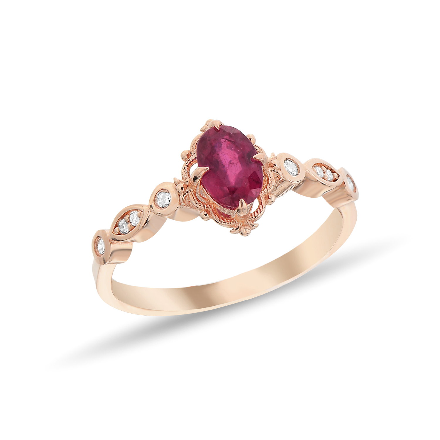 0,11 Karat Pırlantalı Vintage Yakut Taşlı Yüzük